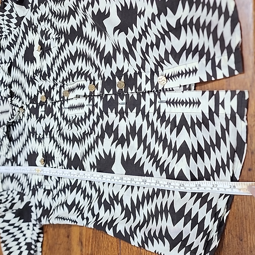 Tory Burch Cotton Button Southwestern Aztec Geometric Patterned Blouse Size 14 - Picture 8 of 10